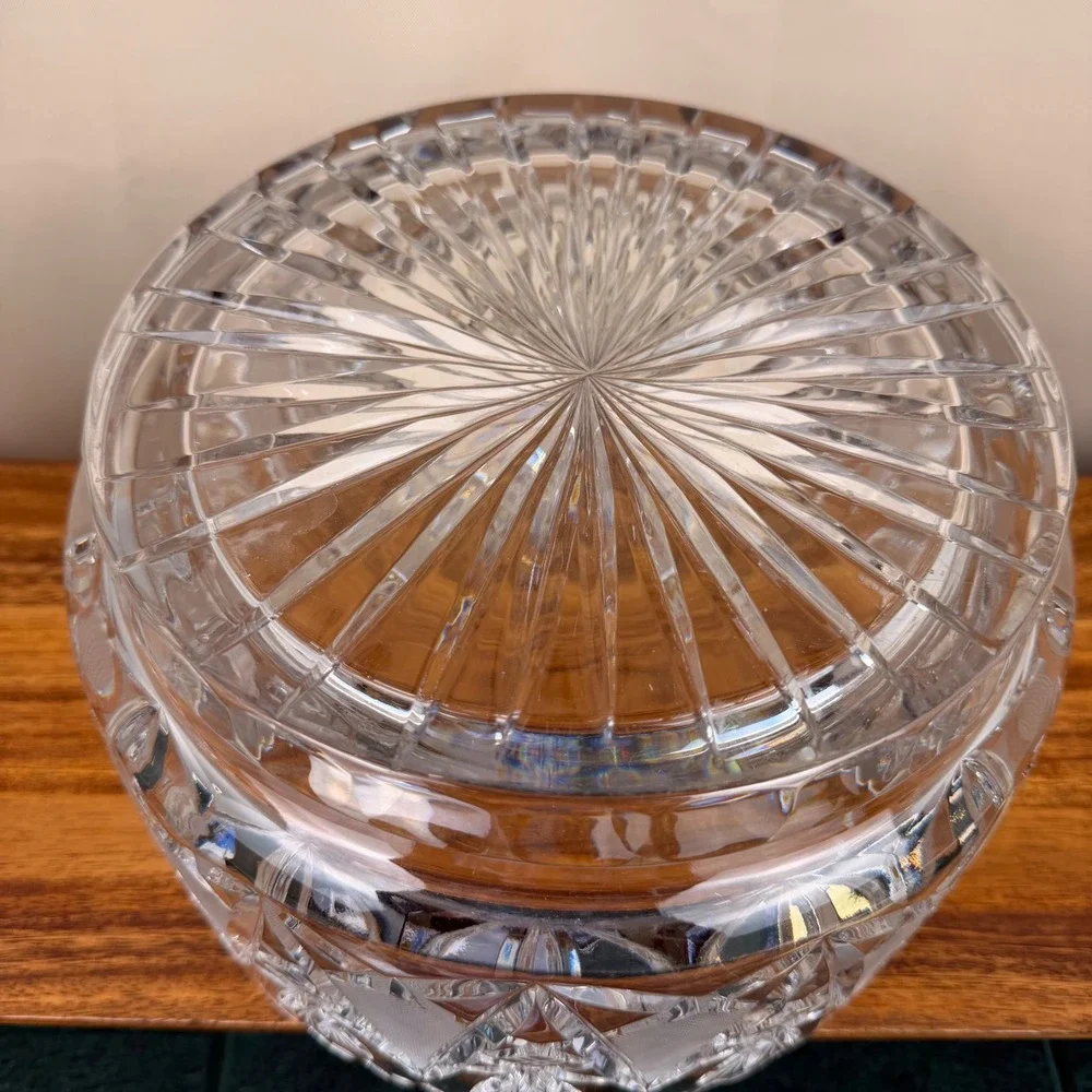 Imperlux Lead Crystal Bowl Cut Glass Scalloped Edge Starburst Centerpiece 8 inch